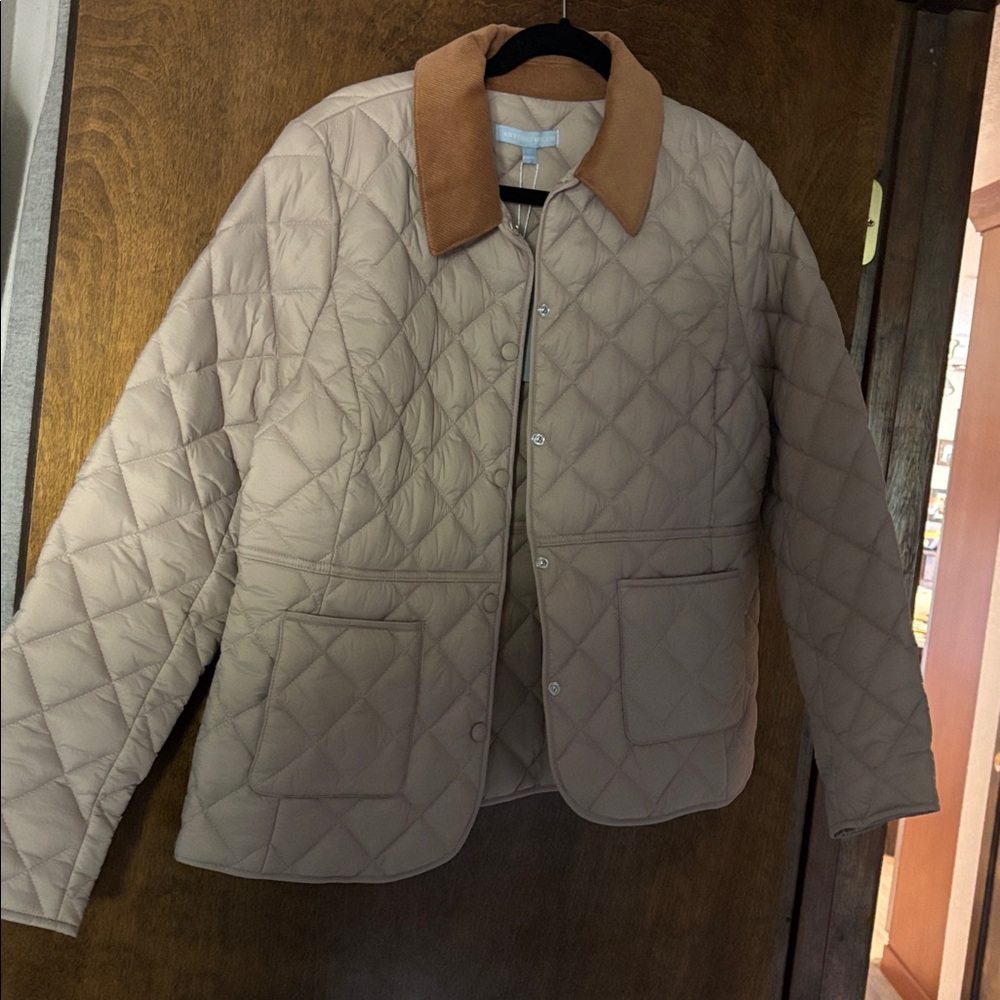 ANTONIO MELANI Beige Quilted Jacket with Brown Trim NEW with tags